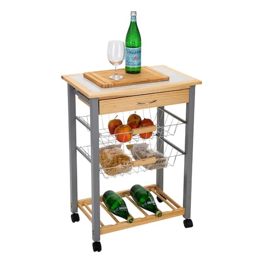 Organize It All Rolling Kitchen Cart with Wine Rack